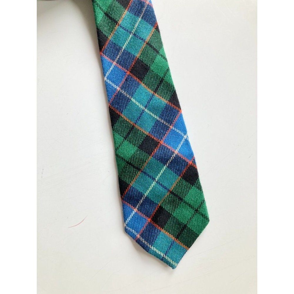 Vintage 50's LOCHCARRON of Scotland Blue Green Tartan Plaid 100% New Wool Tie - Picture 3 of 6